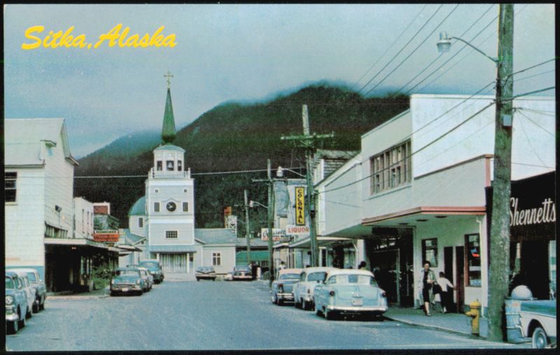 Main Street toward St. Michael Cathedral, Founded 1799 Sitka Alaska