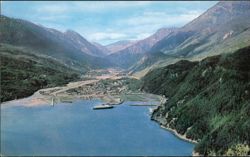 Air view of Skagway with one of the Alaska State Ferries Postcard