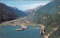 Air View of Skagway with Alaska State Ferry Ship Postcard