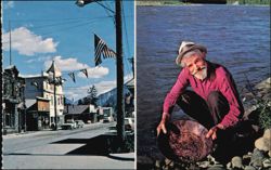 Historic Gold Rush Town Street Scene and Prospector Postcard