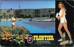 Frontier Hotel Poolside and Tennis Woman, Las Vegas, Nevada Postcard