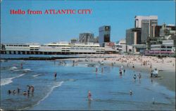 Hello from Atlantic City Beach and Boardwalk Postcard
