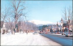 Main Street with Mt. Washington in Winter Postcard
