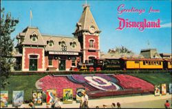 Floral Mickey Mouse and Santa Fe and Disneyland Depot Postcard