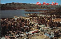 Aerial View of Big Bear Lake Village and Mountains Postcard