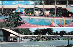 The Village Motel - Swimming Pool and Office Exterior Postcard