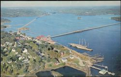Air view of Wiscasset, Maine with grounded schooners Postcard