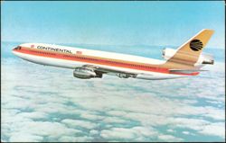 Continental Airlines DC-10 In Flight Over Clouds Postcard