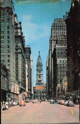 Looking North on South Broad Street from Bellevue Stratford Hotel Postcard