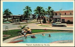 Tropical Lauderdale-By-The-Sea Motel Row Swimming Pool Postcard