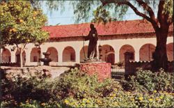 Mission San Fernando Rey De Espana Garden and Statue Postcard