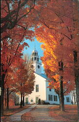 Town Hall and Church Building in Autumn Postcard