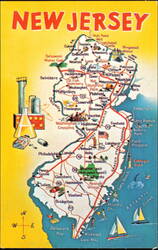 New Jersey The Garden State Illustrated Map Postcard