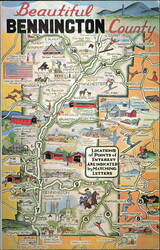 Bennington County Pictorial Map of Vermont Landmarks Postcard