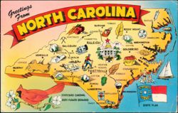 State Map Greetings From North Carolina Map Postcard