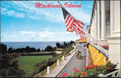 Grand Hotel Porch, Lawn and Straits of Mackinac Postcard