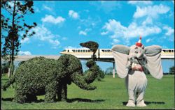 Dumbo Character and Topiary Elephant at Walt Disney World Postcard