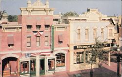 Upjohn Pharmacy on Main and Center Streets in Disneyland Postcard