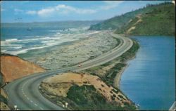 Redwood Highway at Freshwater Lagoon and Beach California Postcard