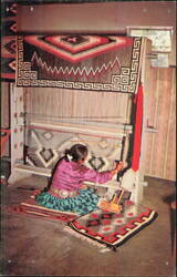 Navajo Woman Weaving Rug in New Mexico Postcard