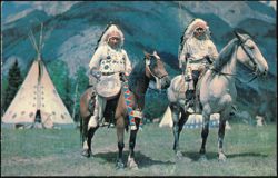 Indian Chiefs in a Native Setting with Horses and Tipi Postcard