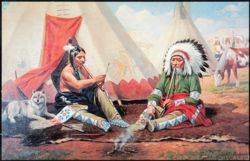 Formal Visit Between Indian Chiefs Painting Robert Lindneux Postcard