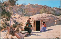 Navajo Family at the Entrance of Their Hogan Postcard