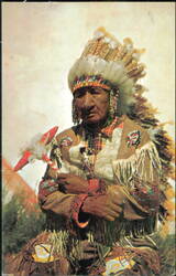 Old Indian Chief in Traditional Regalia with Headdress Postcard