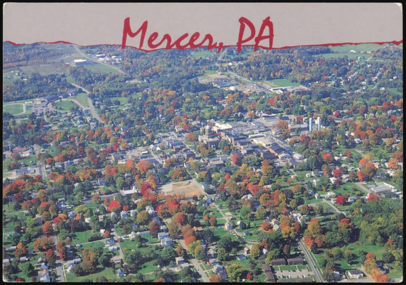 Aerial view of Mercer, county seat of Mercer County Pennsylvania