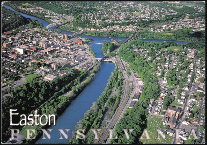 Aerial View of Rivers and Town Easton Pennsylvania