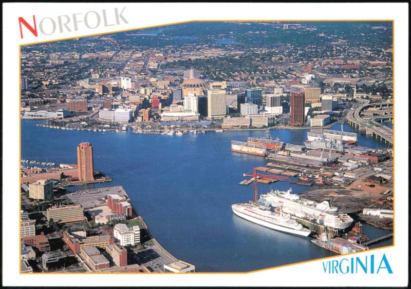 Aerial View of Downtown Norfolk and Harbor Virginia
