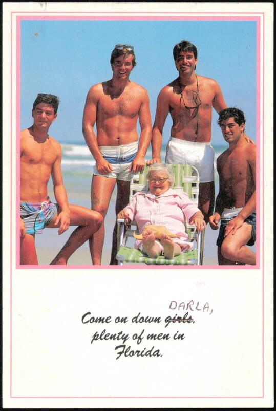 Humorous Beach Scene With Elderly Woman And Four Young Men Ormond Beach Florida