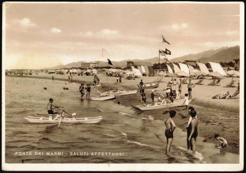 Beach Scene with Bathing Bathers and Boats Forte dei Marmi Italy