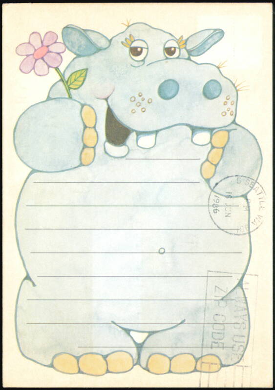 Cute Blue Hippo Holding Flower with Custom Message