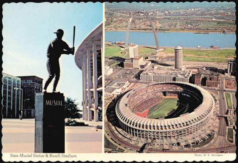 Stan Musial Statue and Busch Stadium with Gateway Arch St. Louis Missouri