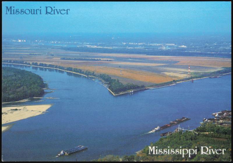 Aerial View of the Confluence of Missouri and Mississippi Rivers St. Louis