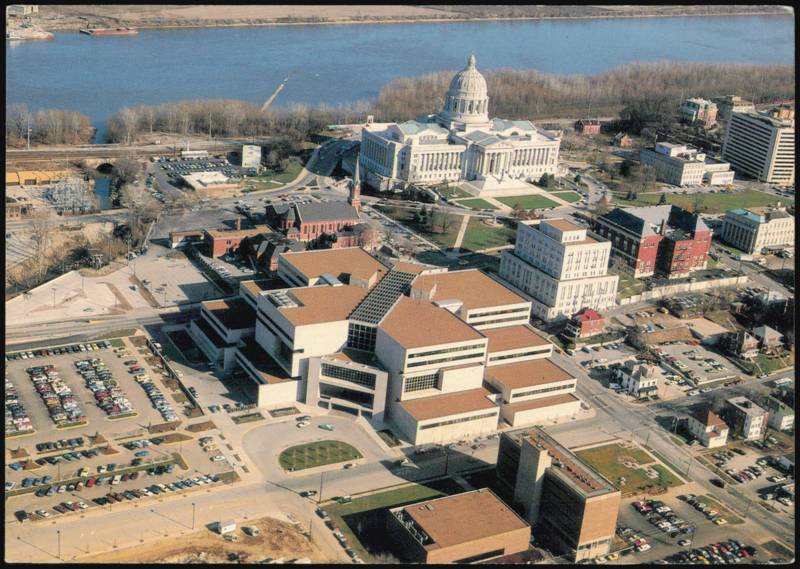 Aerial View of Truman Office Building and Capitol Jefferson City Missouri