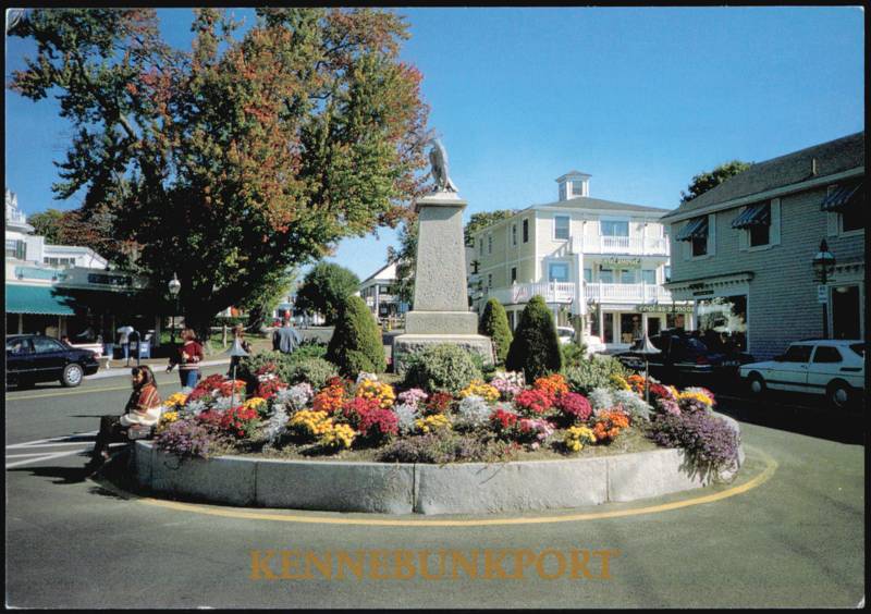 Dock Square Monument and Flower Beds in Autumn Kennebunkport Maine