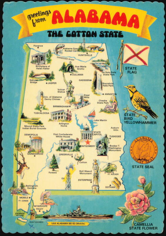 Greetings From Alabama State Map and Landmarks