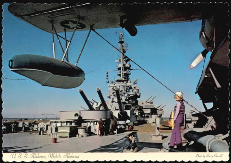 U.S.S. Alabama Battleship Deck View with Kingfisher Seaplane Mobile