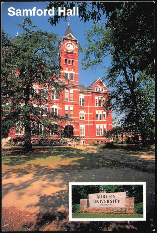 Samford Hall Clock Tower and Campus Sign Auburn University Alabama