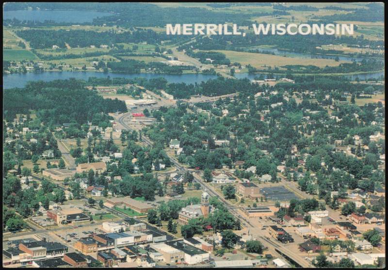 Aerial View of Merrill showing Wisconsin and Prairie Rivers