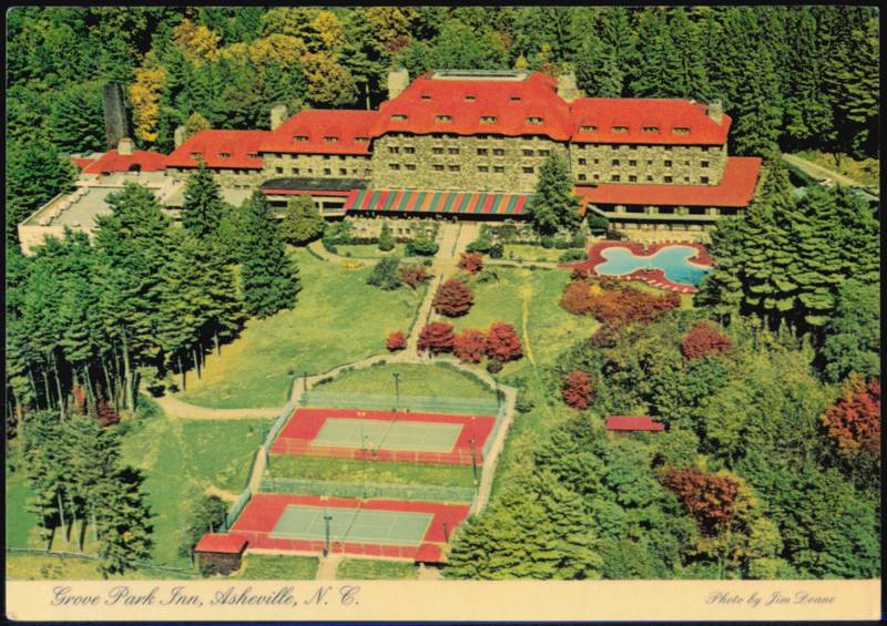Grove Park Inn Aerial View with Tennis Courts and Pool Asheville North Carolina