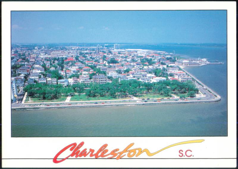 Aerial of the Battery and Whitepoint Gardens Charleston South Carolina