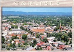 Aerial View of Town with Mountains in Distance Postcard
