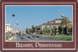 Chocolate Avenue Street Lights shaped like Hershey's Kisses Postcard