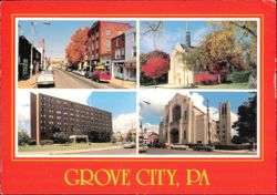 Broad Street, Harbison Chapel, and College View Towers Postcard