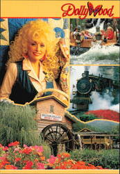 Dollywood Theme Park Attraction Montage with Dolly Parton Postcard