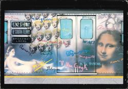Subway Car Graffitied with Art Masterpieces and Marilyn Postcard