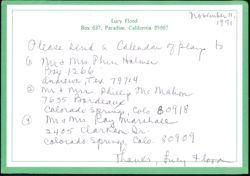 Lucy Flood Calendar of Plays Mailing List Request Postcard